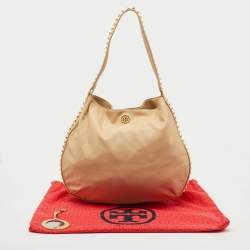 Tory Burch Light Beige Leather Pyramid Studs Hobo