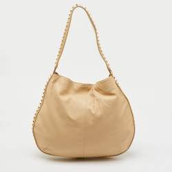 Tory Burch Light Beige Leather Pyramid Studs Hobo