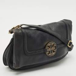 Pre Owned Tory Burch Black Leather Amanda Foldover Crossbody Bag