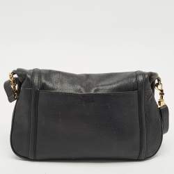 Pre Owned Tory Burch Black Leather Amanda Foldover Crossbody Bag