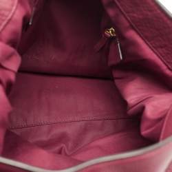 Pre Owned Tory Burch Burgundy Leather Chelsea Chain Hobo