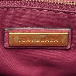 Pre Owned Tory Burch Burgundy Leather Chelsea Chain Hobo