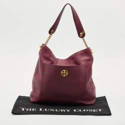 Pre Owned Tory Burch Burgundy Leather Chelsea Chain Hobo