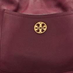 Pre Owned Tory Burch Burgundy Leather Chelsea Chain Hobo