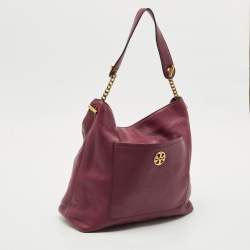 Pre Owned Tory Burch Burgundy Leather Chelsea Chain Hobo