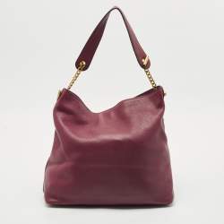 Pre Owned Tory Burch Burgundy Leather Chelsea Chain Hobo