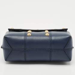 Tory Burch Navy Blue Leather Mini Block-T Studded Top Handle Bag