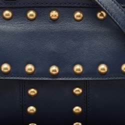 Tory Burch Navy Blue Leather Mini Block-T Studded Top Handle Bag