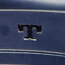 Tory Burch Navy Blue Leather Mini Block-T Studded Top Handle Bag