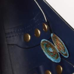 Tory Burch Navy Blue Leather Mini Block-T Studded Top Handle Bag