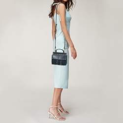 Tory Burch Navy Blue Leather Mini Block-T Studded Top Handle Bag