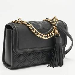 Tory Burch Black Leather Small Fleming Shoulder Bag