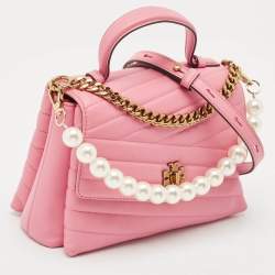 Tory Burch Pink Chevron Leather Kira Top Handle Bag