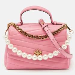 Tory Burch Pink Chevron Leather Kira Top Handle Bag