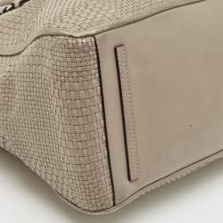 Pre Owned Tory Burch Grey Woven Patent and Leather Robinson Double Zip Tote