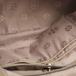 Pre Owned Tory Burch Grey Woven Patent and Leather Robinson Double Zip Tote