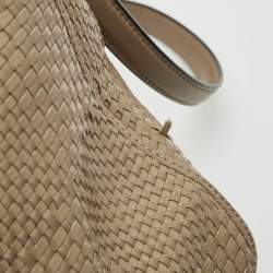 Pre Owned Tory Burch Grey Woven Patent and Leather Robinson Double Zip Tote