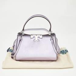 Pre Owned Tory Burch Metallic Purple Leather Mini Eleanor Top Handle Bag