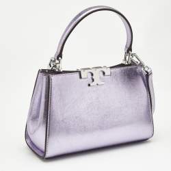 Pre Owned Tory Burch Metallic Purple Leather Mini Eleanor Top Handle Bag