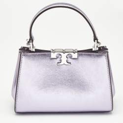 Pre Owned Tory Burch Metallic Purple Leather Mini Eleanor Top Handle Bag