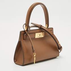 Tory Burch Brown Leather Petite Lee Radziwill Top Handle Bag