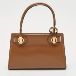 Tory Burch Brown Leather Petite Lee Radziwill Top Handle Bag