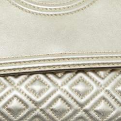 Pre Owned Tory Burch Pale Gold Leather Small Fleming Shoulder Bag