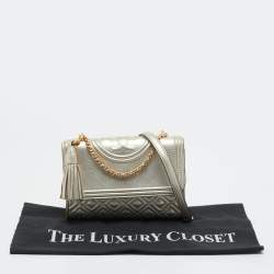 Pre Owned Tory Burch Pale Gold Leather Small Fleming Shoulder Bag