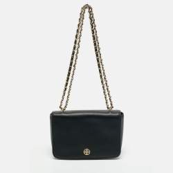 Pre Owned Tory Burch Black Leather Robinson Shoulder Bag