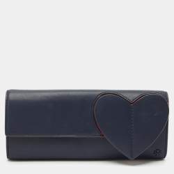 Tory Burch Navy Blue Leather Heart Clutch
