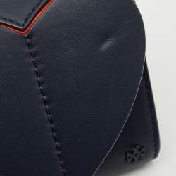 Tory Burch Navy Blue Leather Heart Clutch