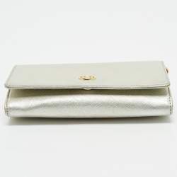 Pre Owned Tory Burch Silver Leather Robinson Wallet On Chain