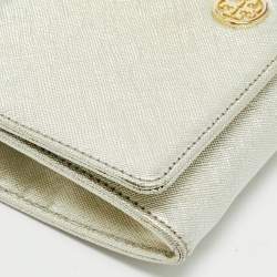 Pre Owned Tory Burch Silver Leather Robinson Wallet On Chain
