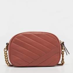 Pre Owned Tory Burch Coral Pink Leather Kira Camera Crossbody Bag