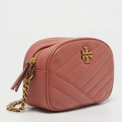 Pre Owned Tory Burch Coral Pink Leather Kira Camera Crossbody Bag
