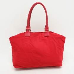 Pre Owned Tory Burch Red Leather and Nylon Tote