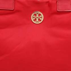 Pre Owned Tory Burch Red Leather and Nylon Tote