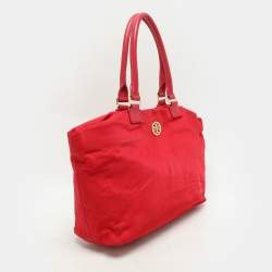 Pre Owned Tory Burch Red Leather and Nylon Tote