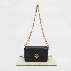 Pre Owned Tory Burch Black Leather Mini Chelsea Chain Shoulder Bag