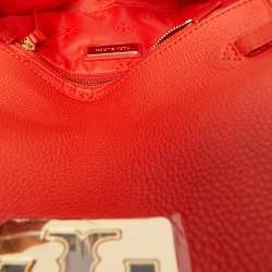 Pre Owned Tory Burch Poppy Red Leather Britten Chain Clutch