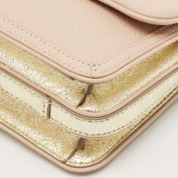 Pre Owned Tory Burch Peach/Gold Leather Duet Chain Shoulder Bag