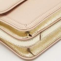 Pre Owned Tory Burch Peach/Gold Leather Duet Chain Shoulder Bag