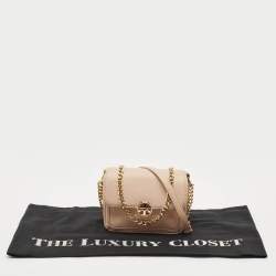 Pre Owned Tory Burch Peach/Gold Leather Duet Chain Shoulder Bag