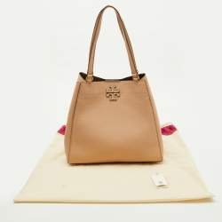 Pre Owned Tory Burch Sand Beige Leather McGraw Carryall Shoulder Bag