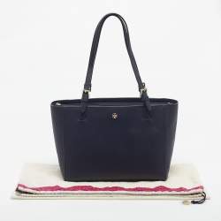 Pre Owned Tory Burch Navy Blue Saffiano Leather York Buckle Tote