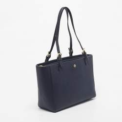 Pre Owned Tory Burch Navy Blue Saffiano Leather York Buckle Tote