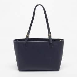 Pre Owned Tory Burch Navy Blue Saffiano Leather York Buckle Tote