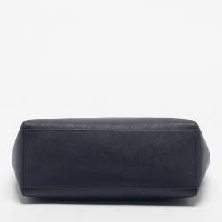 Pre Owned Tory Burch Navy Blue Saffiano Leather York Buckle Tote