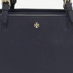 Pre Owned Tory Burch Navy Blue Saffiano Leather York Buckle Tote