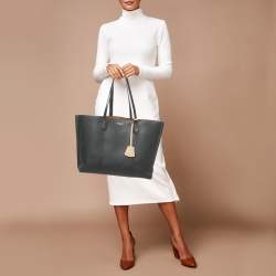 Pre Owned Tory Burch Black Leather Large Triple Compartment Perry Tote